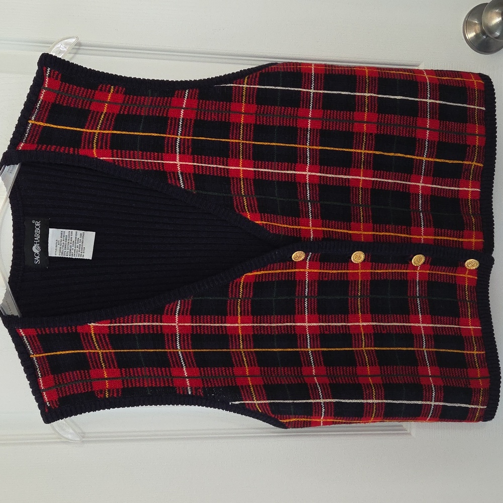 Vintage Sag Harbor Plaid Sweater Vest Tartan Grandpa Preppy XL